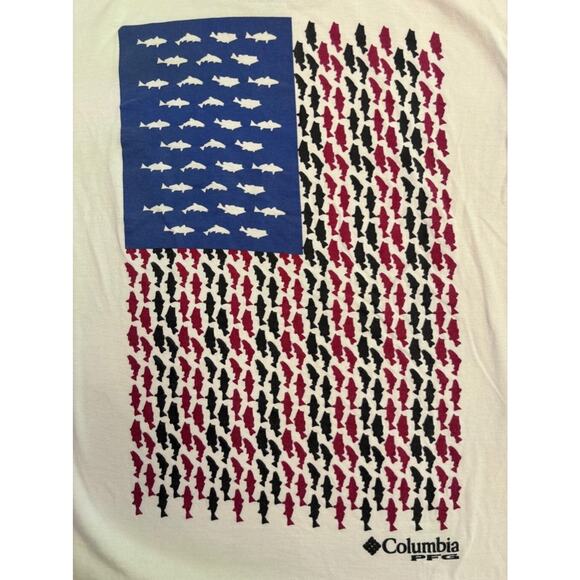 Men's Columbia White T-Shirt Size M Fishing Angling Patriotic - Picture 1 of 12